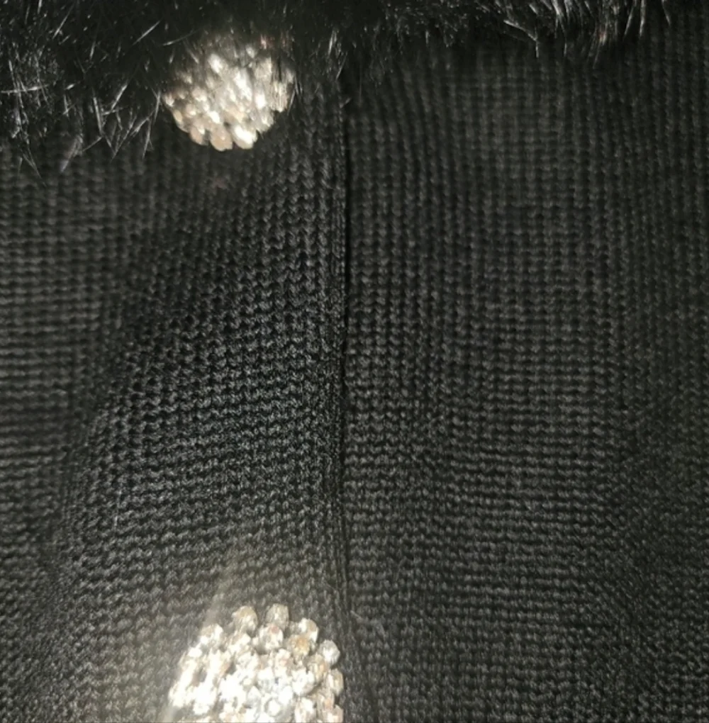 NWT Vintage NYgard Collection Black Cardigan Small Genuine Rabbit Fur Collar